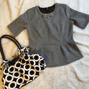 Ann Taylor tweed structured grey peplum top